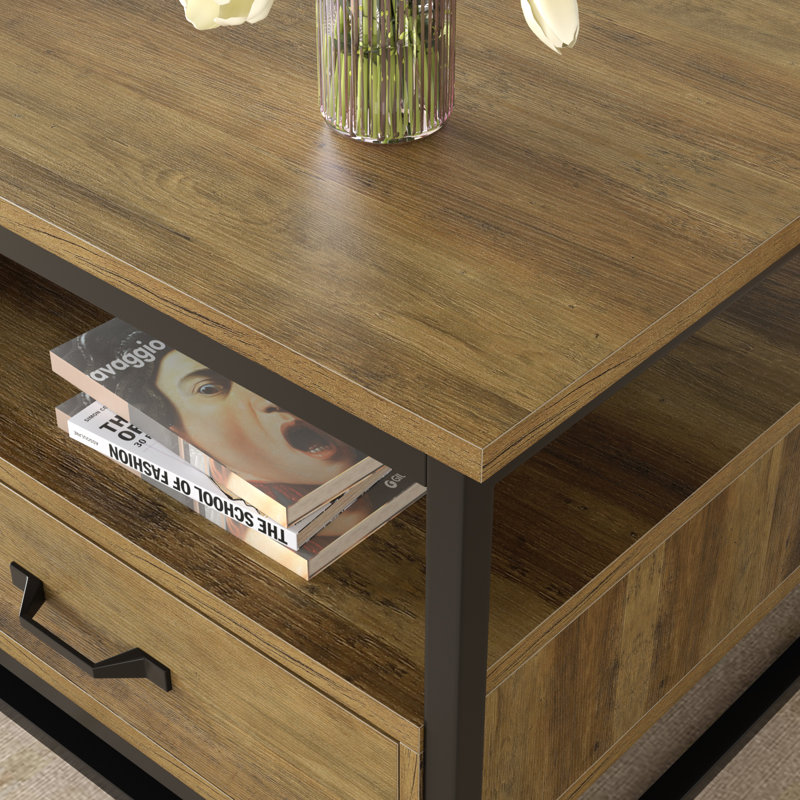 Frame Coffee Table with Storage, Light Brown