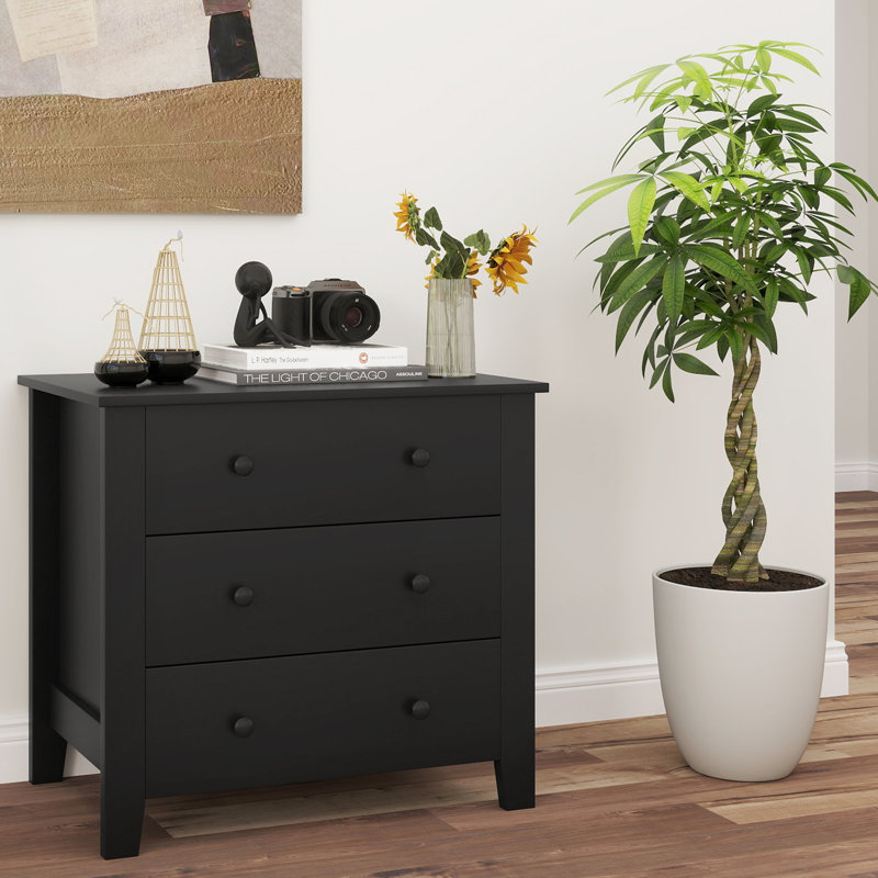 Commode 3 tiroirs avec poignées pratiques, Noir