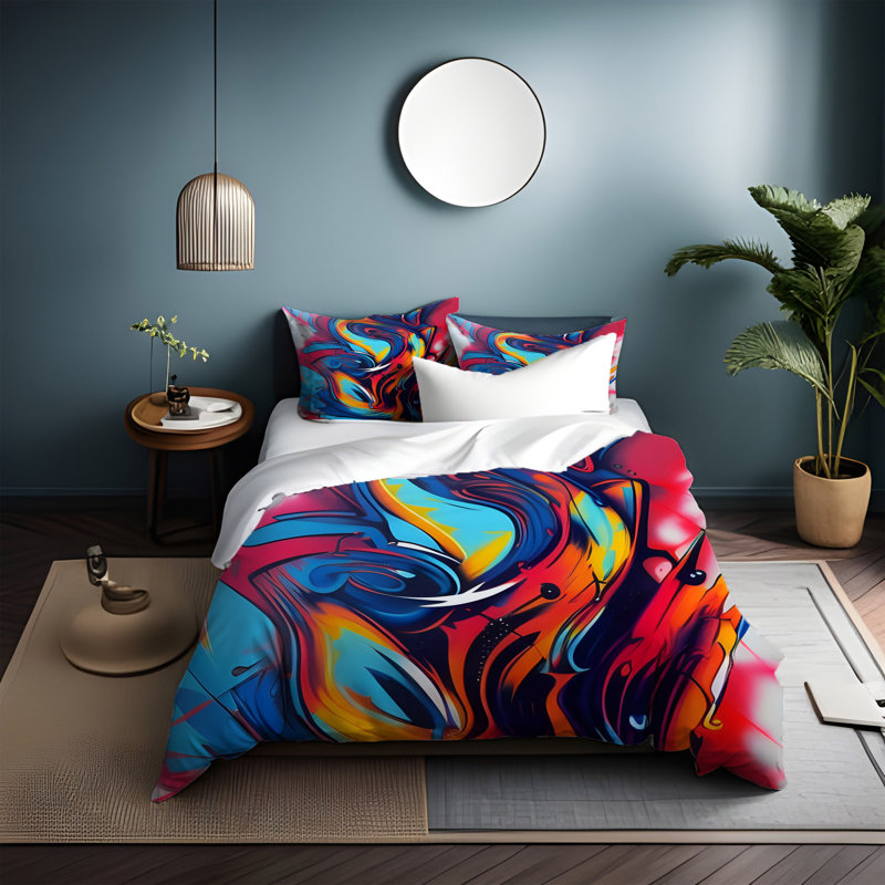 Duvet Cover, King Duvet Cover + 2 King Shams, Red/Blue