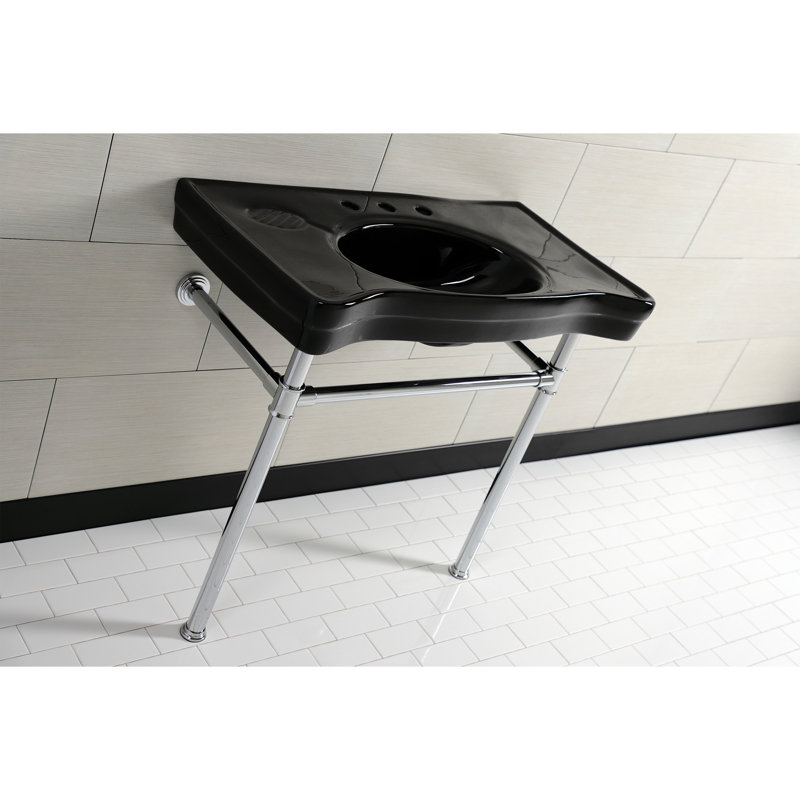 Kingston Brass Imperial 36-Inch Ceramic Console Sink Basin with Stainless Steel Legs (8-Inch, 3-Hole), Polished Chrome