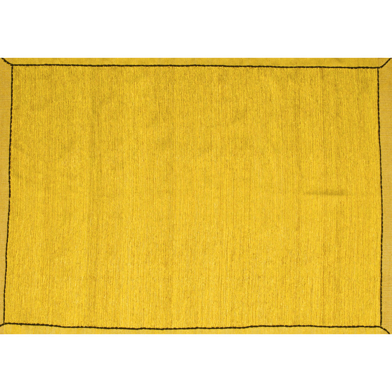 Tapis jaune en laine / polyester tissé à la machine Longville, Rond 5 pi