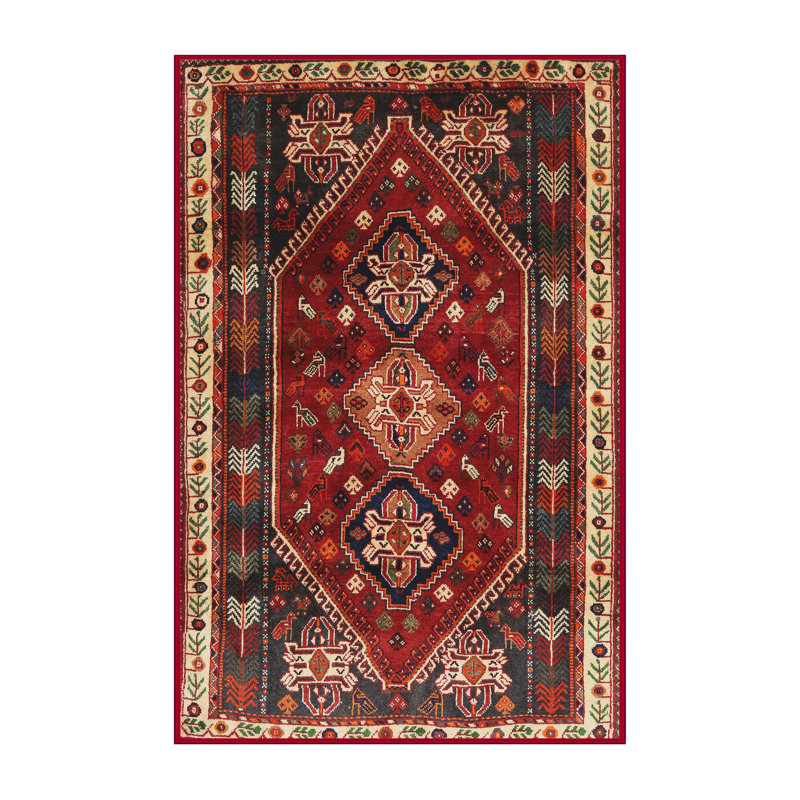 Tapis oriental en laine / polyester tissé à la machine oriental beige / noir / orange, Rectangle 3 pi x 5 pi