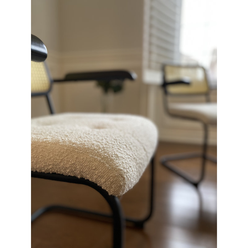 Style Rattan Back Upholstered Seat Dining & Arm Chair, Gray