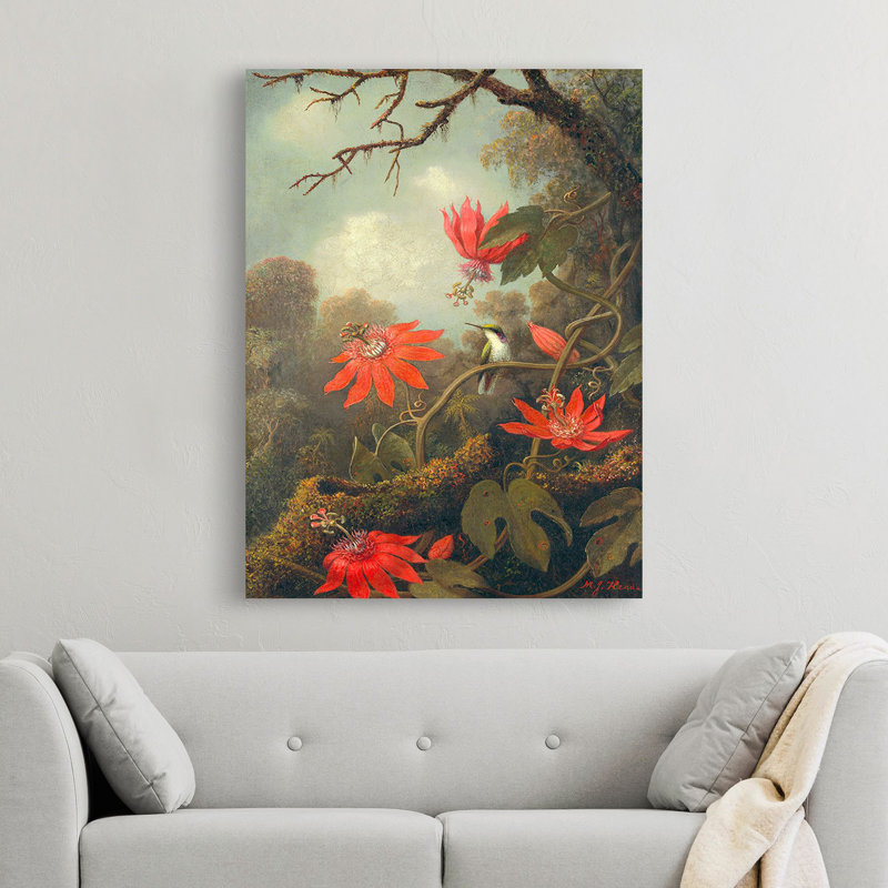 Hummingbird And Passionflowers by Martin Johnson Heade - Wrapped Canvas Art Prints, 70cm H x 50cm W x 4cm D