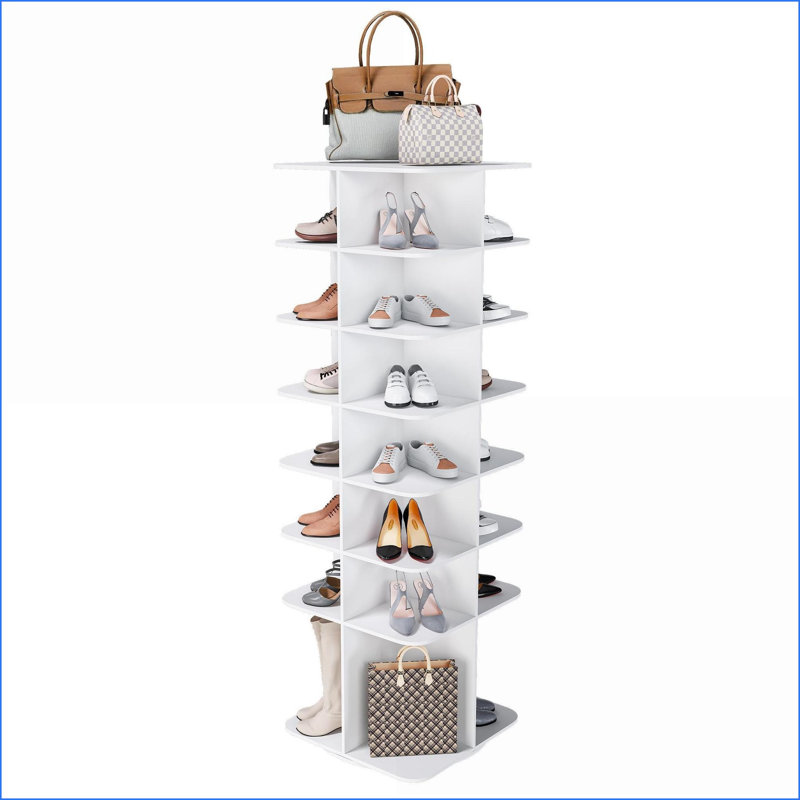 Rotating Shoe Rack | 7-Tier 360° Revolving Organizer | Fits 28 Pairs | Snow White | Modern | Bedroom