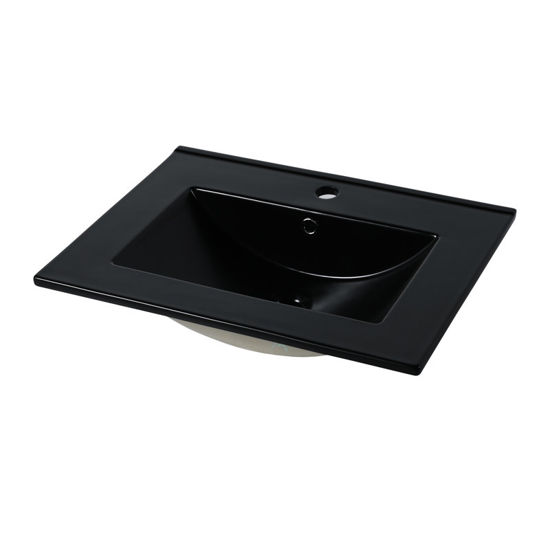 Black Ceramic Vessel Sink 24", 4.72" Inner Depth, 0.81" Countertop, Practical Function Basin Internal Designed