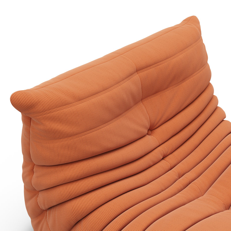 Fauteuil à billes sans accoudoirs et chauffeuse en velours côtelé Mid Century, Velours côtelé orange