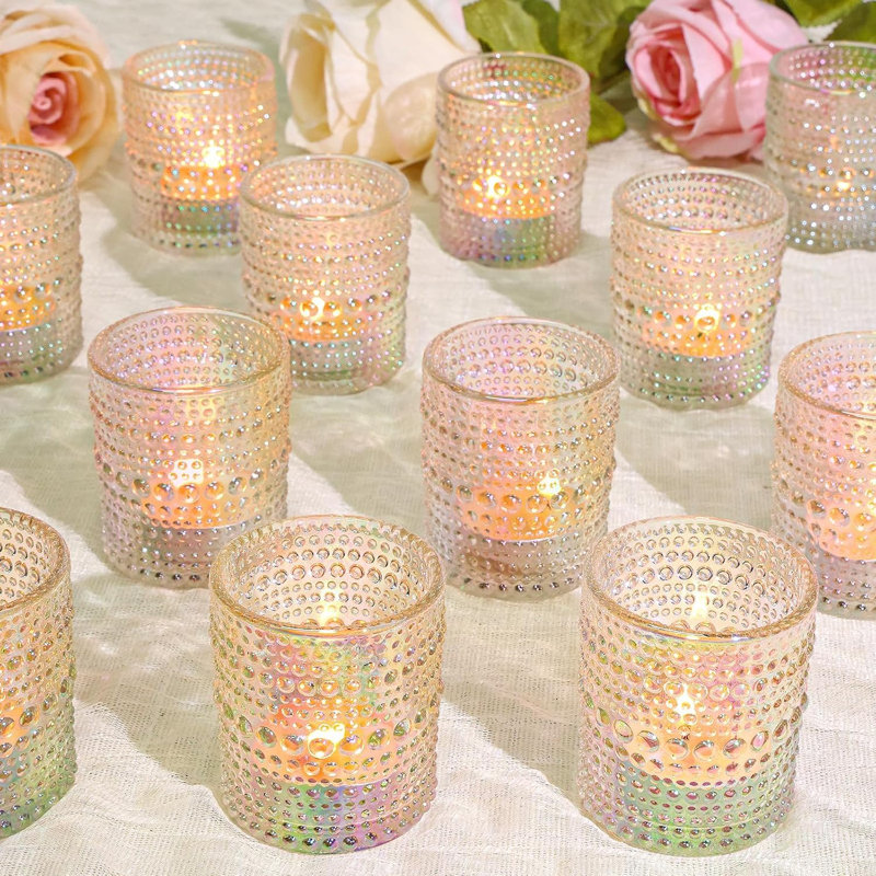 24 porte-bougies votives en verre irisé