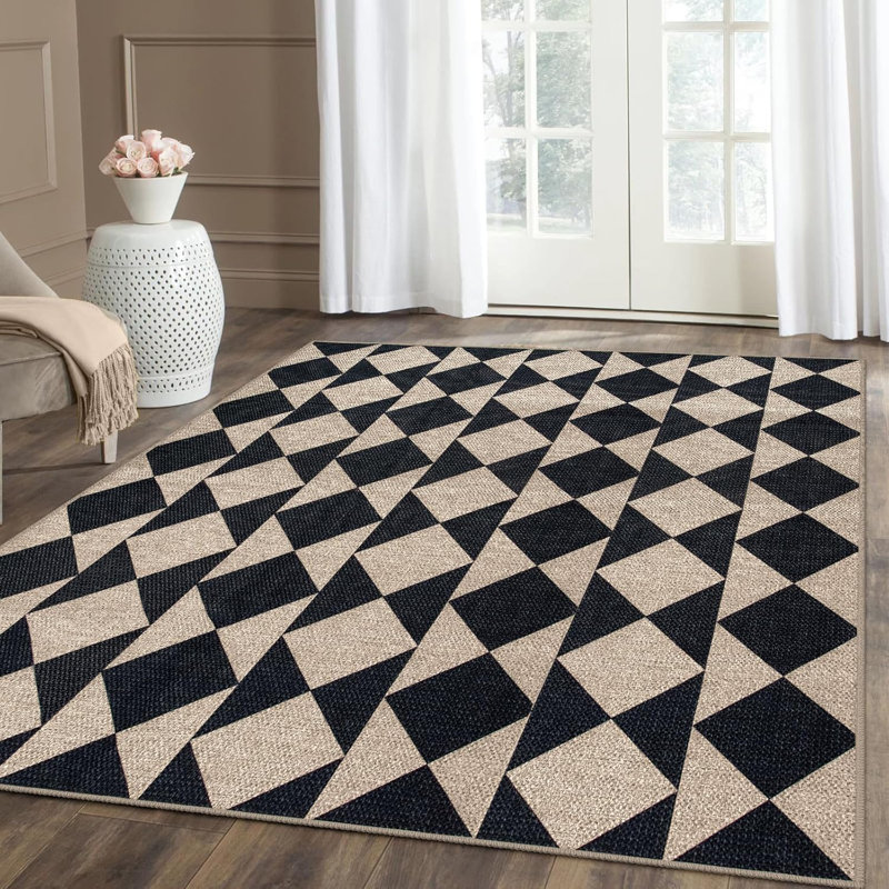 Tapis lavable à motif de losanges - motif texturé élégant pour le salon, la chambre à coucher ou le vestibule