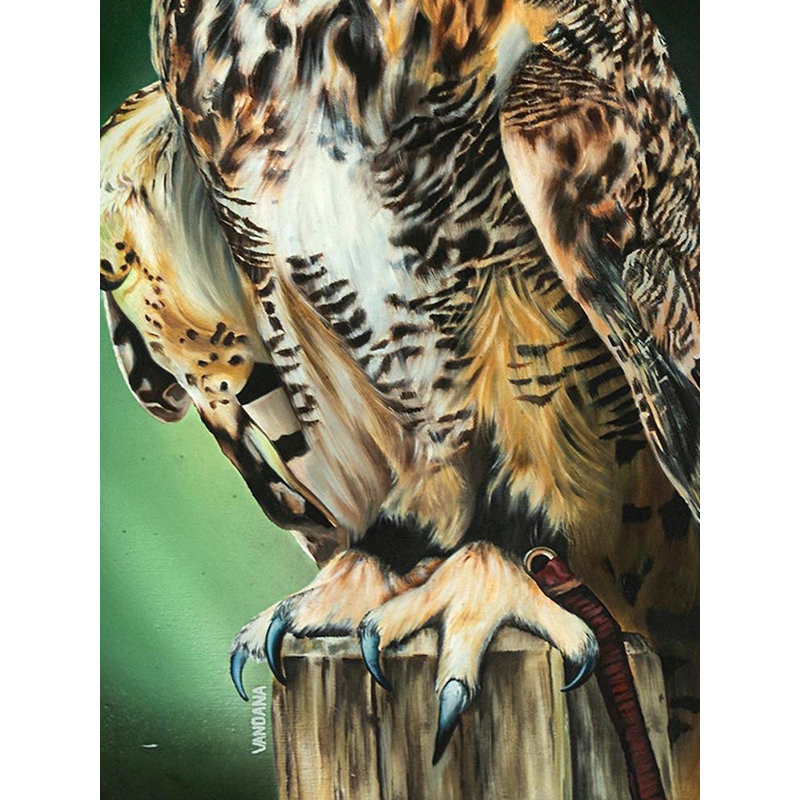 Peinture Goodluck Owl | Huile sur toile de lin en coton | Vandana Verma