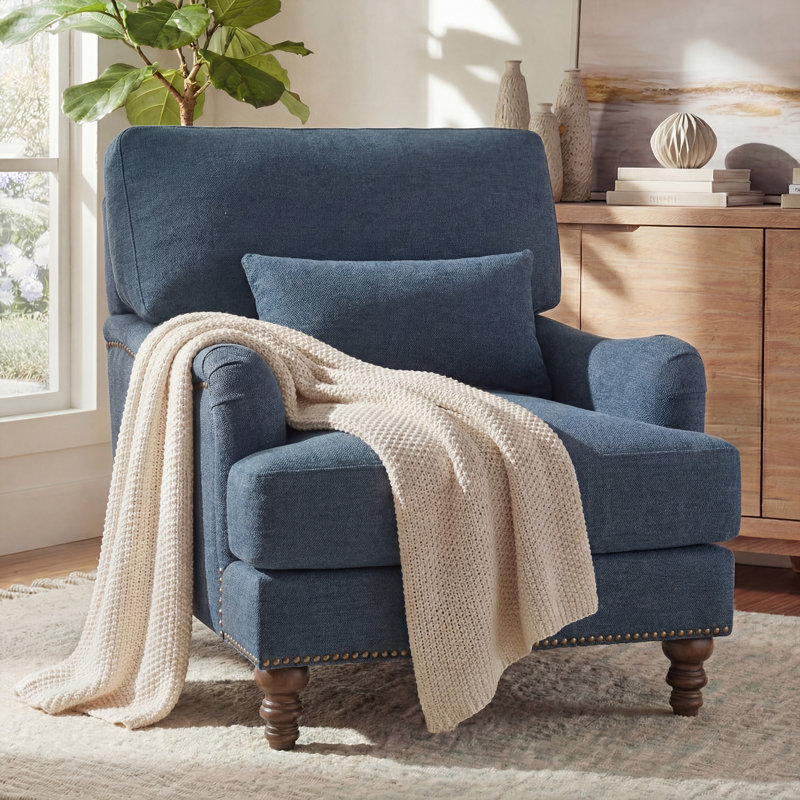 Yero Upholstered Accent Chair, Dark Blue