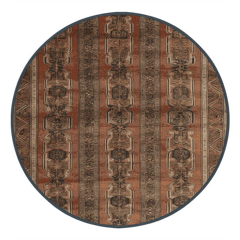 Machine Washable Art Deco Brown Area Rug, Round 6'