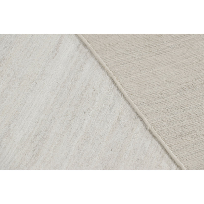 Hand Knotted Silk Striped Area Rug in White, Rectangle 12' x 15'
