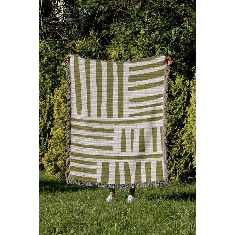 Jeté en coton à imprimé abstrait Pereto, Chartreuse, 60 po x 80 po