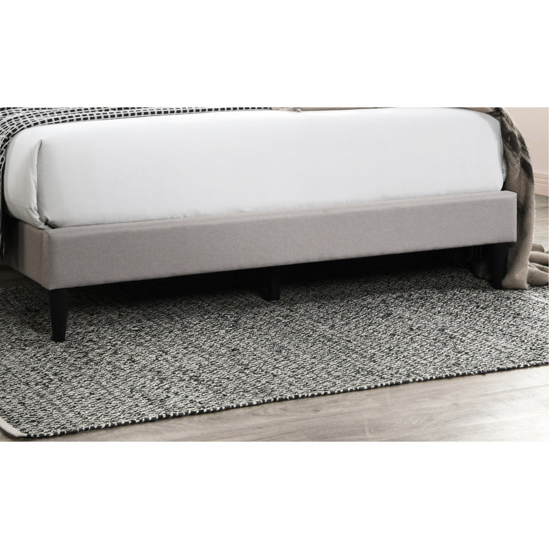 Full Size Bed With Brown Burlap And Diamond Design Headboard, Modern Platform Without Box Spring Style Bed,