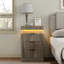 Table de chevet cannelée avec station de charge et lumière DEL, table de chevet à 3 tiroirs pour la chambre à coucher et le salon, table d'appoint moderne avec plateau coulissant et prises USB-1464779007-1464779001