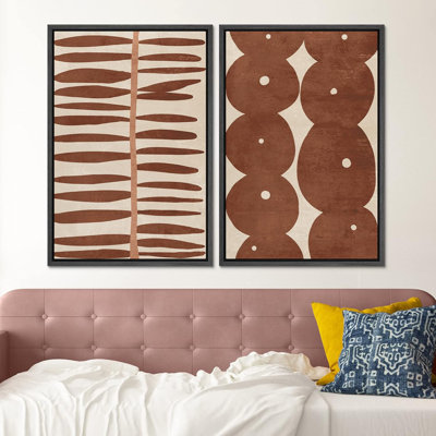 Pastel, rétro, cercle géométrique, dessin au trait, formes abstraites, art moderne, décoration murale, bohème, 2 pièces