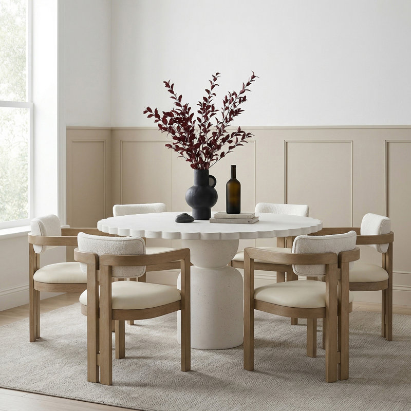 Table de salle à manger intérieure / extérieure en béton 54 po Petalia Breesha, H 30 po x l 54 po x P 54 po, Crème