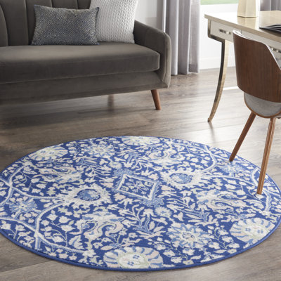 Tapis oriental bleu marine en polypropylène tissé à la machine