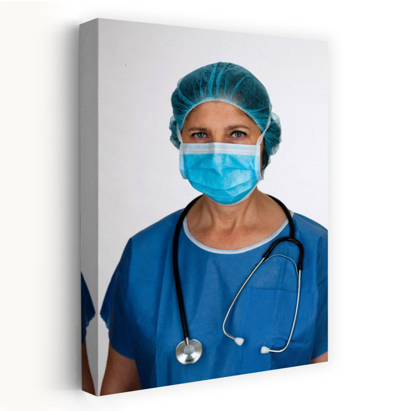 Hôpital, infirmière avec masque et stéthoscope, portrait moderne, art mural, H 24 po x l 16 po