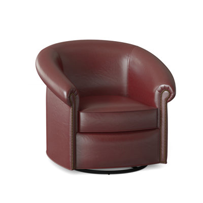 Fauteuil demi-tonneau pivotant en cuir véritable de 88,9 cm Stellan