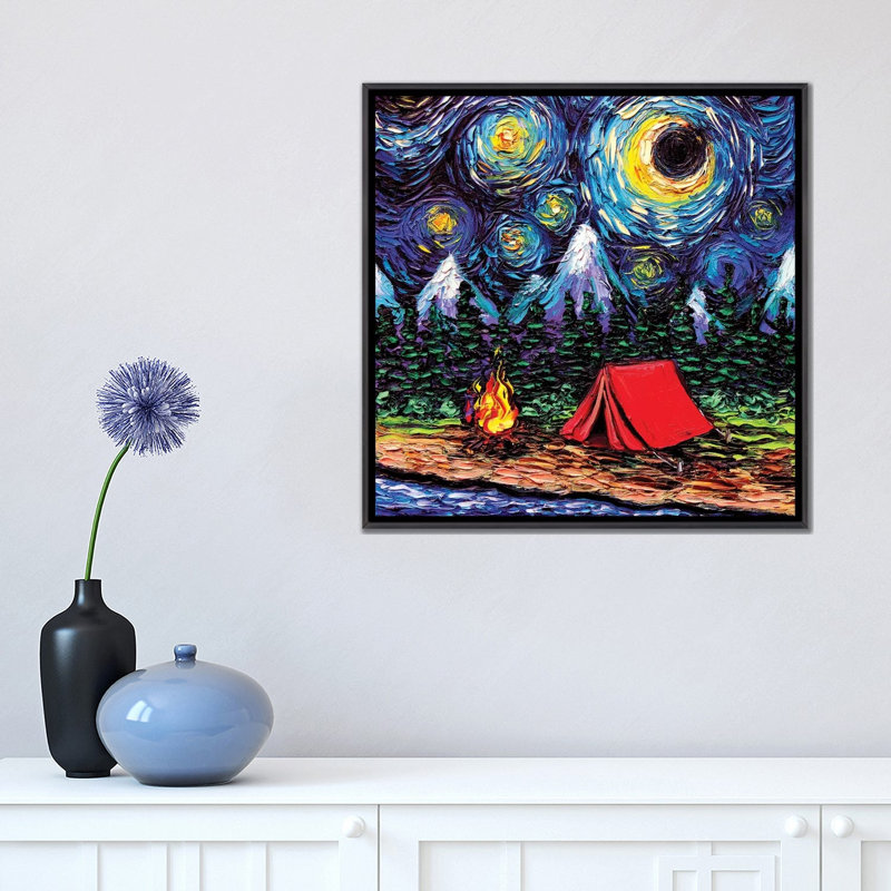 Reproduction d’art « off the battus Path » par aja Trèves, H 18 po x l 18 po x 1,5 po, Toile avec cadre noir patiné