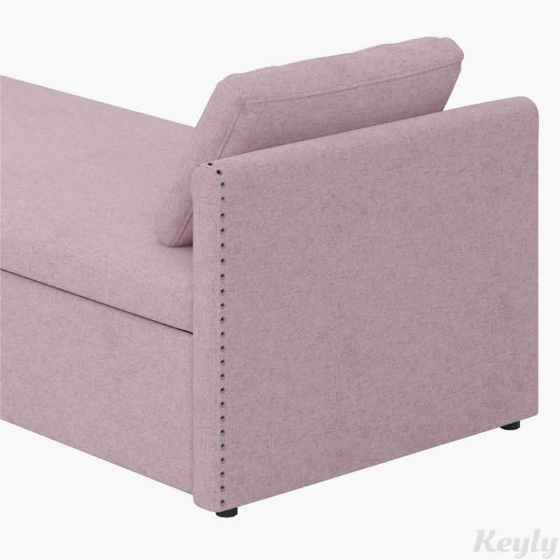 Pink Linen Upholstered Chaise Lounge with Wood Frame