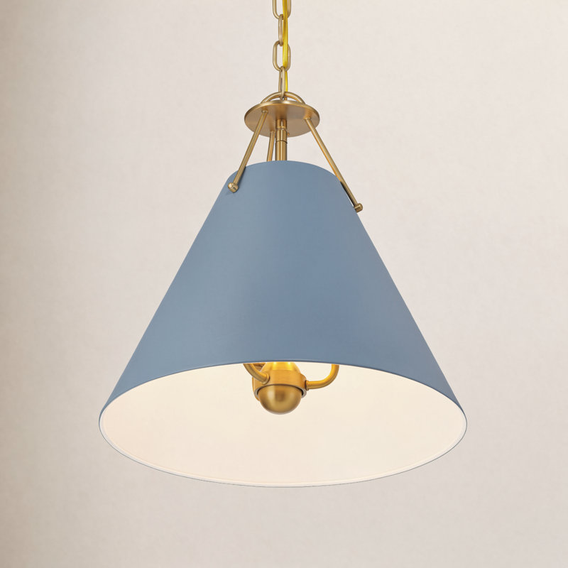 Kinston 3-Light Metal Dimmable Cone Pendant, Gold, Blue