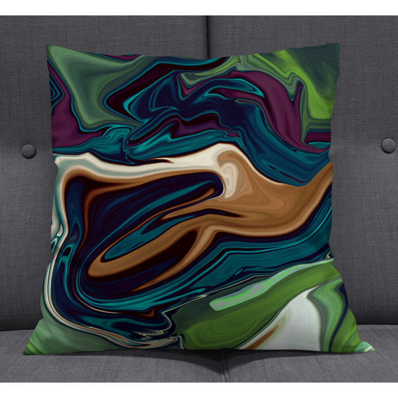 Throw Pillow With Insert, 20"H x 20"W, Blue/Brown/Green Abstract 3