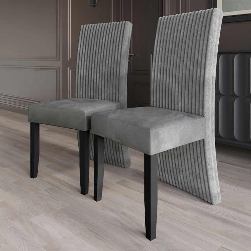 Chaise en bois noire avec housse en velours, Gris