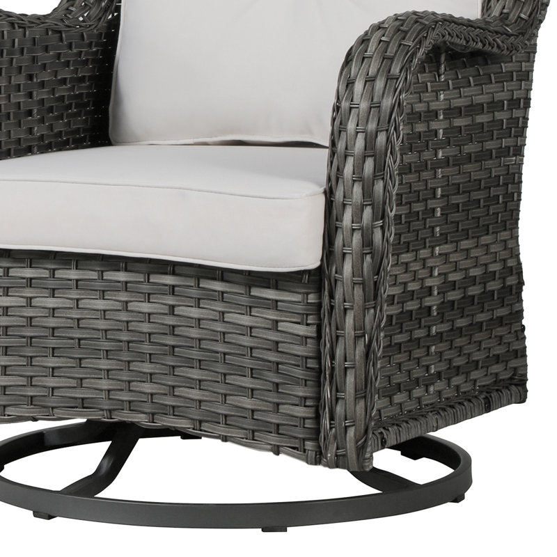 Auryanna Rattan Outdoor Furniture 2 Swivel Chairs with Waterproof Coushions and Glass Top Table Set, Brown/Gray, Beige