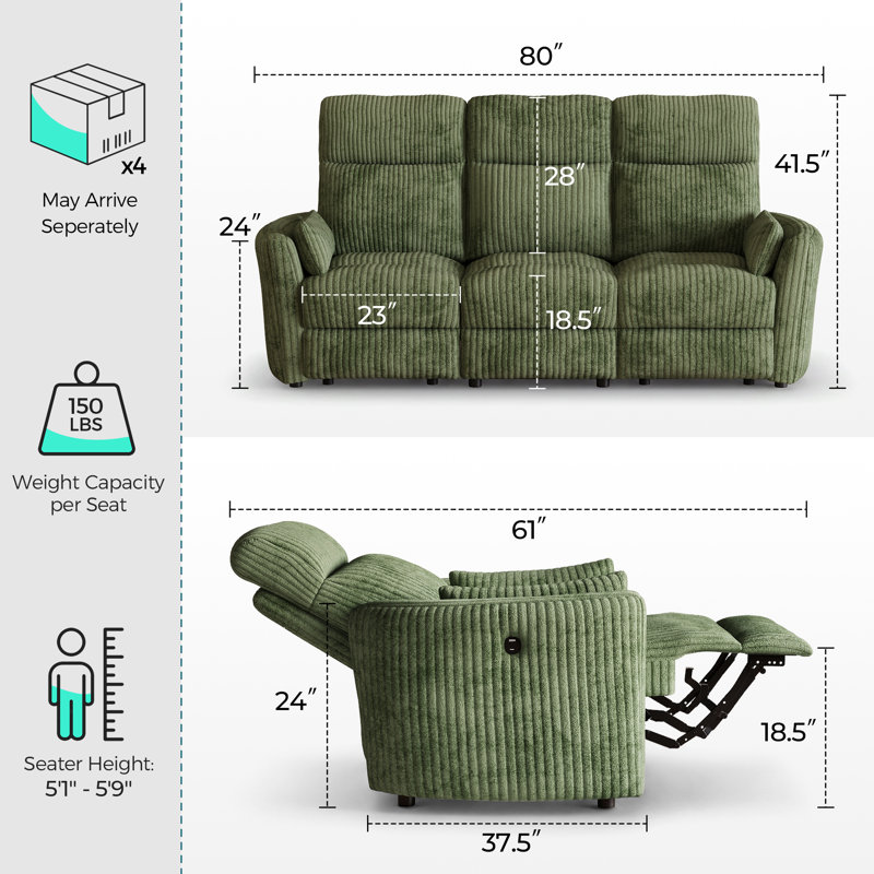 L'ensemble de salon inclinable 3 pièces Sherry comprend un fauteuil inclinable de 34 po. Canapé inclinable manuel 80 po et canapé inclinable manuel 67 po