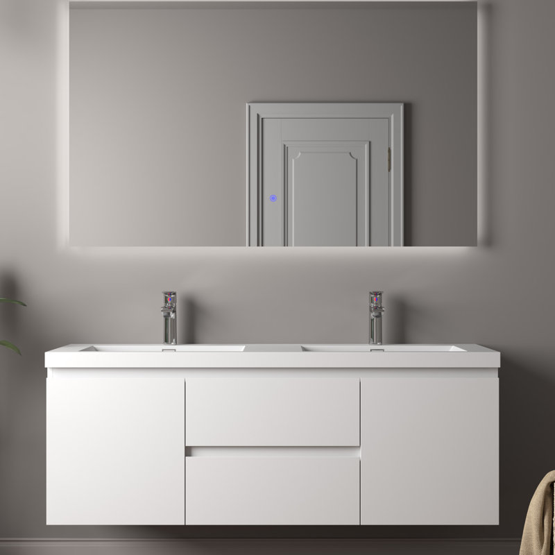 Ensemble de meuble-lavabo mural 60 po double HG.White