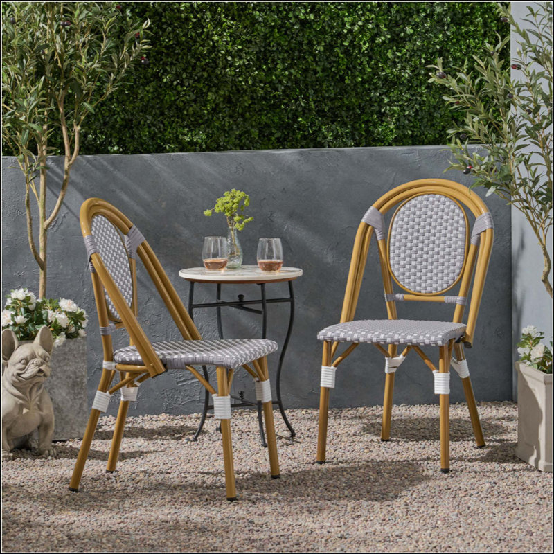 Ensemble de 2 chaises bistro d'inspiration parisienne avec structure en aluminium résistant à la rouille et osier durable