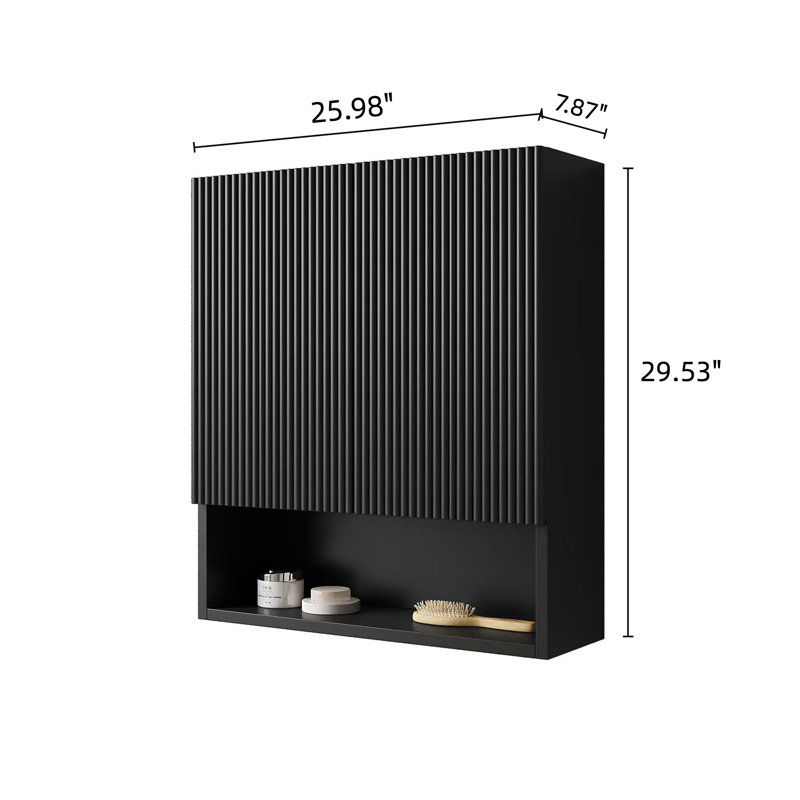 Armoire de salle de bain murale rayée TOBI 26 po, Noir