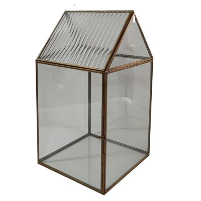 Petit terrarium avec support en fer patiné brun et verre