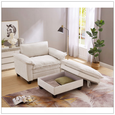 51 Inch Oversize Chaise Lounge Chair With Ottoman And Storage, Soft Chenille Upholstery For Ultimate Comfort