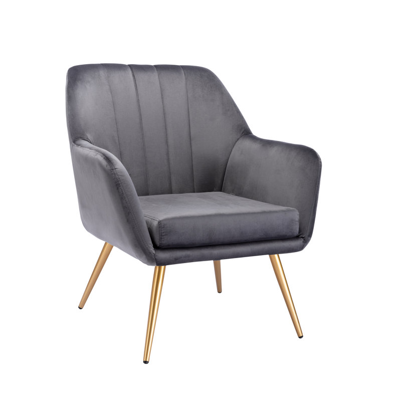 41.4cm H Velvet Upholstered Armchair, Dark Grey