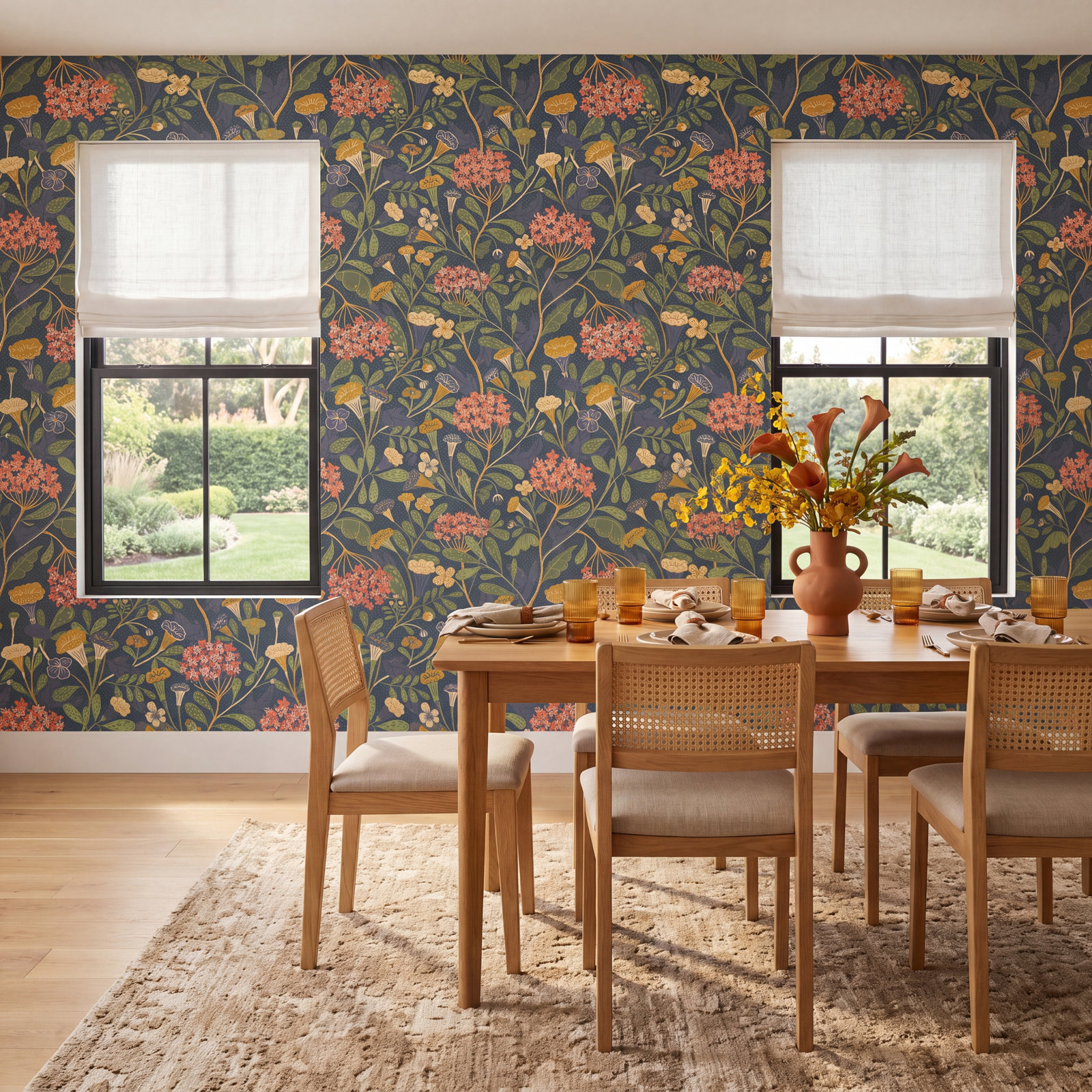 Latika Modern Floral Wallpaper, Blue