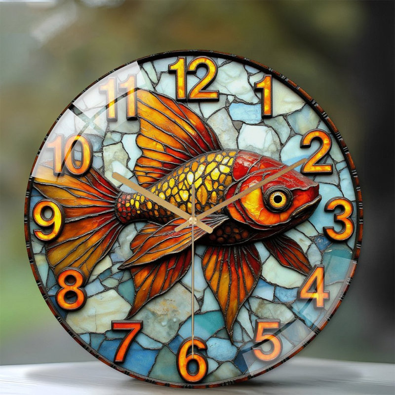 Horloge murale vitrail 12 po Goldfish