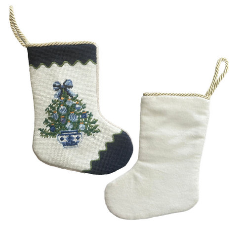 Chinoiserie Tree Needlepoint Stocking, Mini, 6" H x 3" W