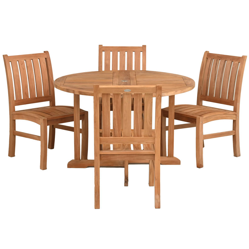 Ensemble de salle à manger 5 pièces en bois de teck comprenant une table ronde Hatteras de 48 po avec 4 chaises d'appoint Abacho
