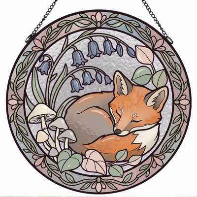Sleeping Fox Stained Glass Window Panel，12"H
