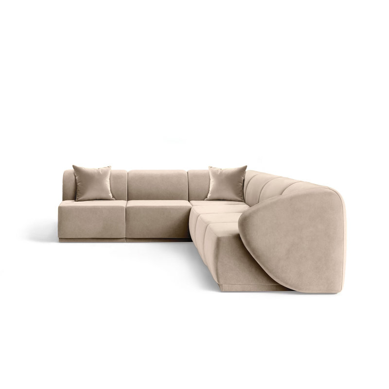 6 Seater Velvet Sofa & Chaise, Warm Beige Velvet