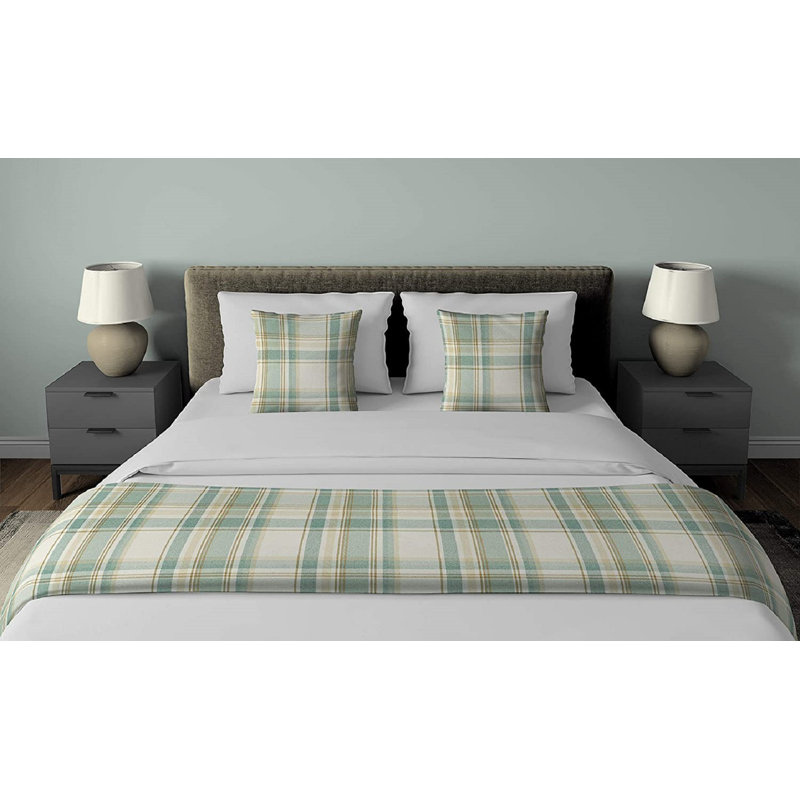 Harworth Polyester Tartan Bedspread, Duck Egg Blue