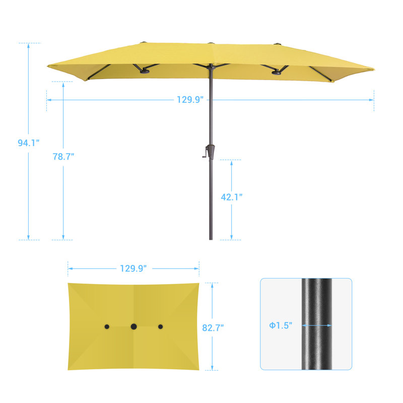 Parasols de table de patio 11x7Ft double face avec auvent résistant aux rayons UV et manivelle pour le jardin, la terrasse et la piscine