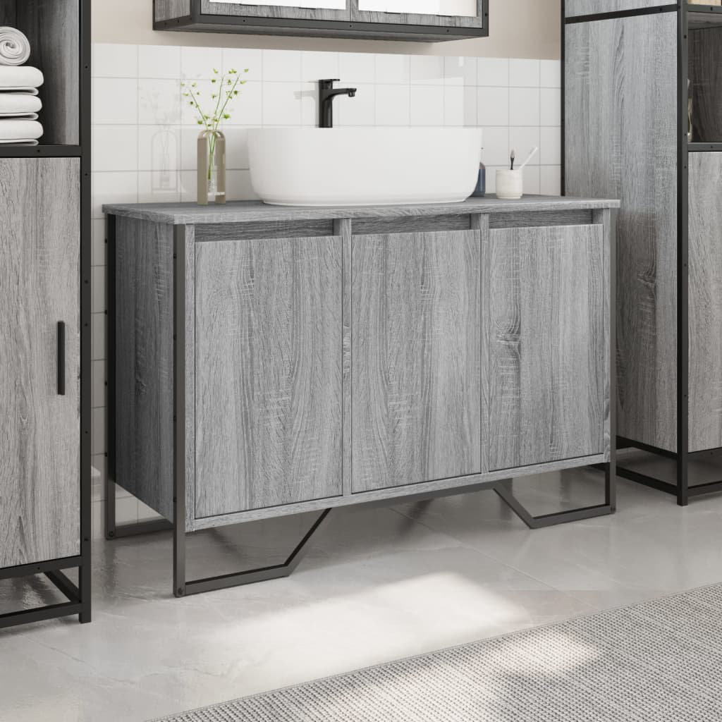 Vidaxl (Grey Sonoma) Bathroom Sink Cabinet Storage Cabinet Vanity Unit Black Engineered Wood - Image 2