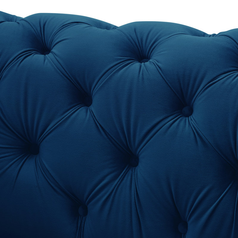 Fauteuil Chesterfield 39 po en velours gris et doré, Velours marine