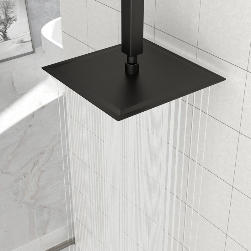 Pomme de douche à pluie carrée noire 10 po, fixation murale / plafond