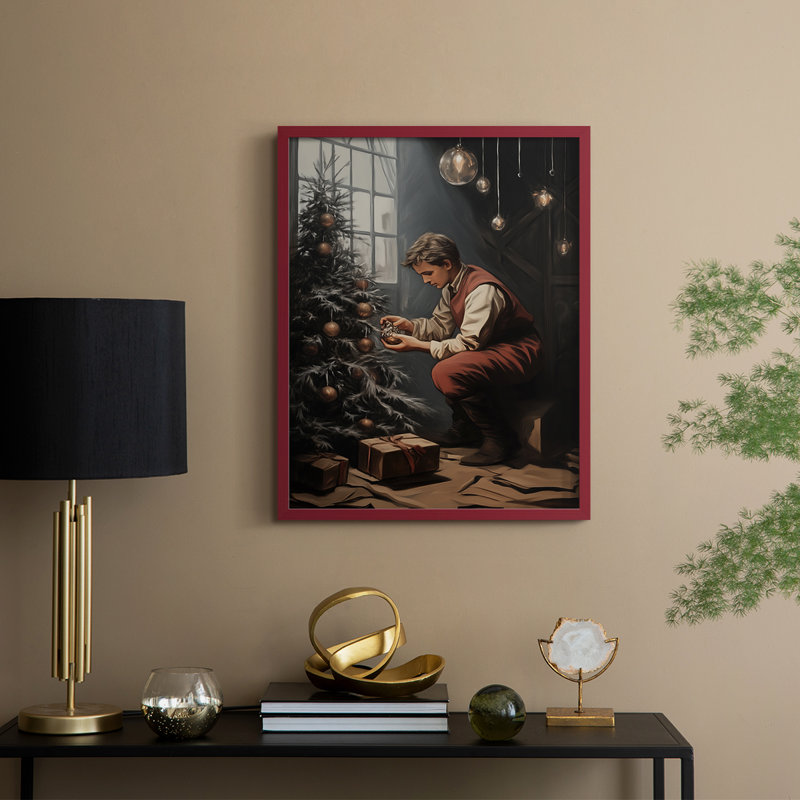 Art des Fêtes de Noël - série 2 - Cccxx, reproduction encadrée - bois massif, H 30 po x l 24 po, Rouge
